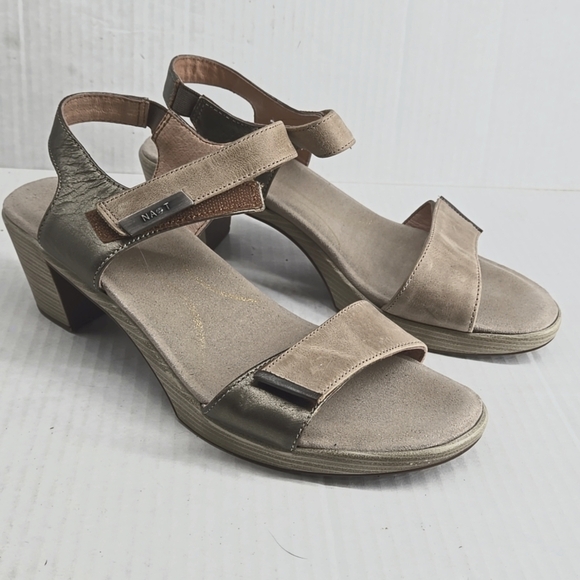 NAOT Women's Tan Leather Sandals Intact Khaki Beige/Pewter EU 39 US 8-8.5 - Picture 1 of 11